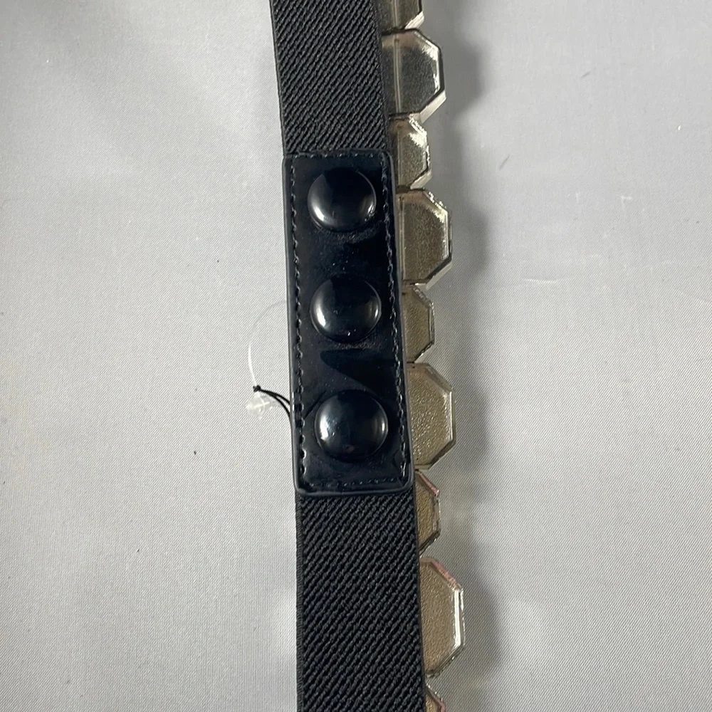 Geometric stretch black and  silver metal belt - 37” - Picture 4 of 4